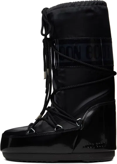 Moon Boot Black Icon Glance Satin Boots In Black