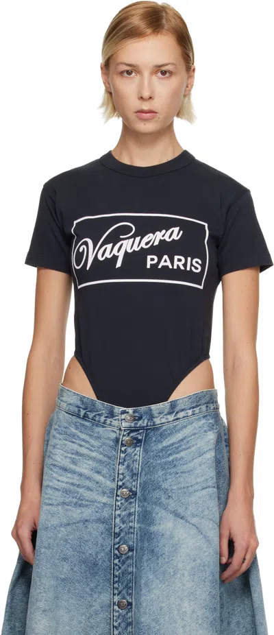 Vaquera Black Leotard Tshirt Bodysuit In Blue