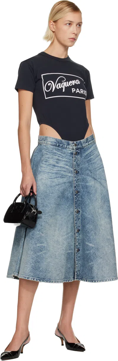 Vaquera Black Leotard Tshirt Bodysuit In Blue