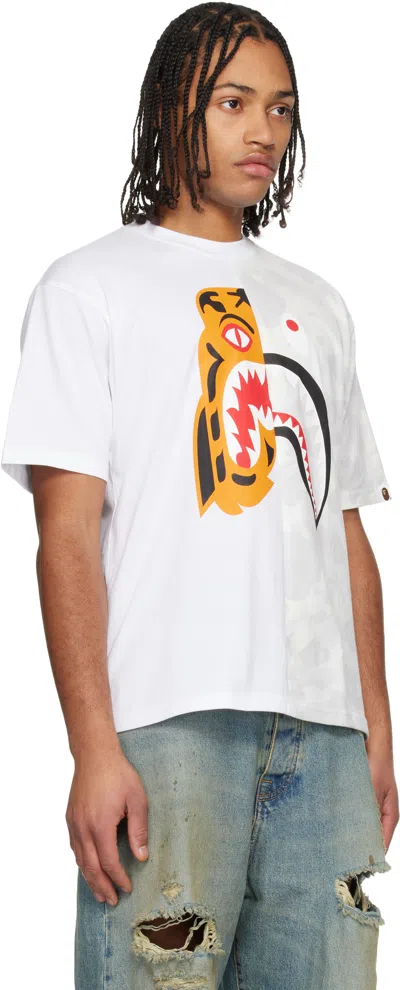 Bape White City Camo Tiger Shark Relaxed Fit T-shirt In White