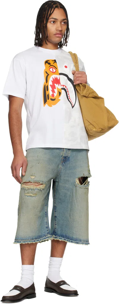 Bape White City Camo Tiger Shark Relaxed Fit T-shirt In White