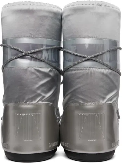 Moon Boot Silver Icon Glance Satin Boots In Silver