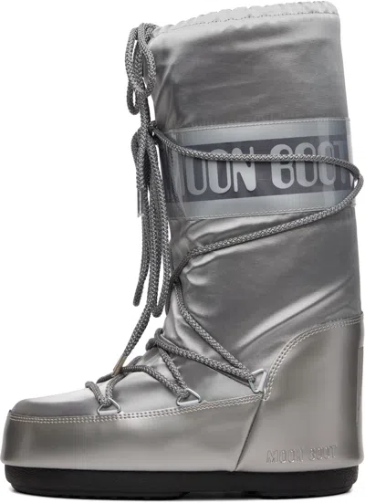 Moon Boot Silver Icon Glance Satin Boots In Silver