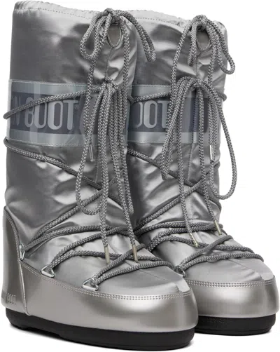 Moon Boot Silver Icon Glance Satin Boots In Silver