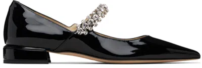 Jimmy Choo Women Black Ballet Flats With Crystals On Strap In Patent Leather Woman