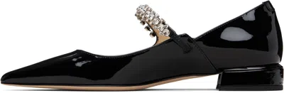 Jimmy Choo Women Black Ballet Flats With Crystals On Strap In Patent Leather Woman