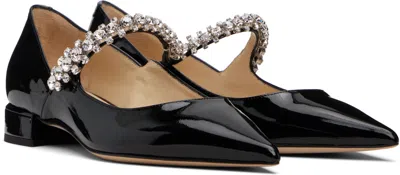 Jimmy Choo Women Black Ballet Flats With Crystals On Strap In Patent Leather Woman