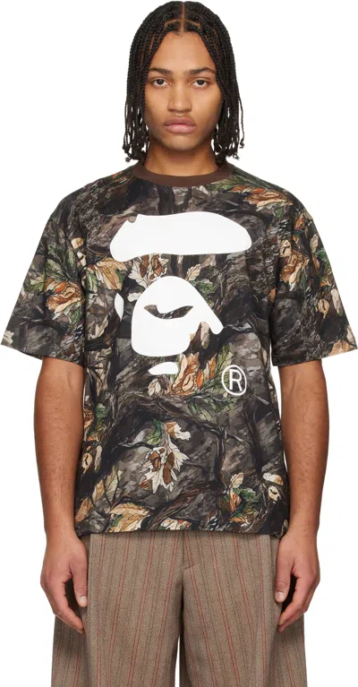 Bape Khaki Tree Edge Camo Ape Face Relaxed T-shirt In Multi