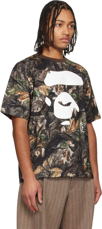Bape Khaki Tree Edge Camo Ape Face Relaxed T-shirt In Multi