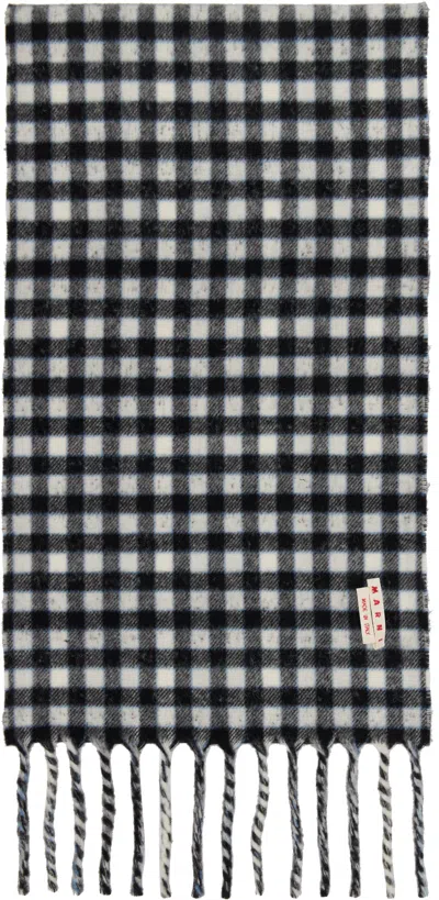 Marni Black & White Double Check Logo Wool Mohair Scarf