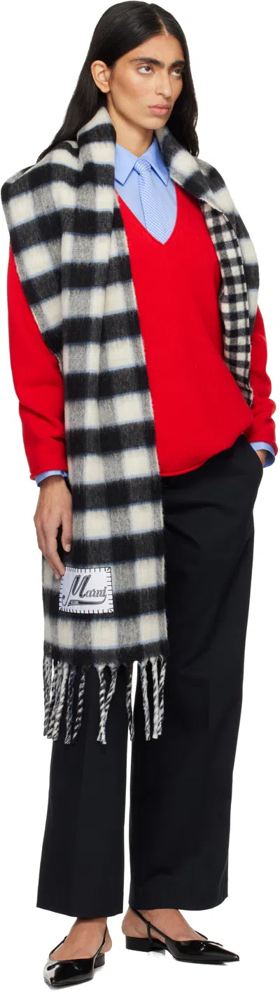 Marni Black & White Double Check Logo Wool Mohair Scarf