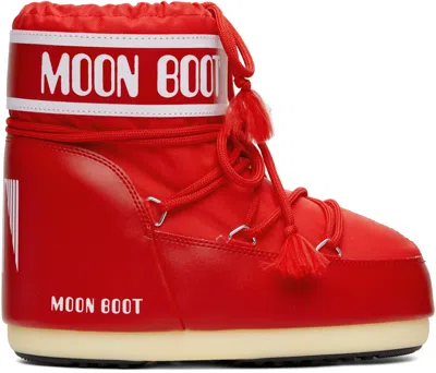 Moon Boot Red Icon Low Nylon Boots In Red
