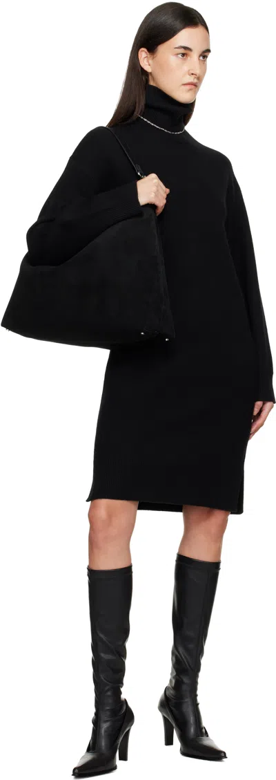 Totême Black Bevel Suede Tote In Black