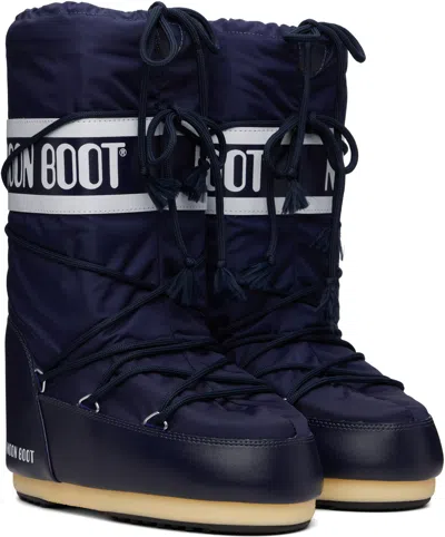 Moon Boot Navy Icon Nylon Boots In Blue