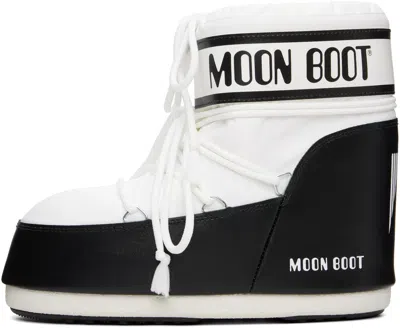 Moon Boot White & Black Icon Low Nylon Boots In Multi
