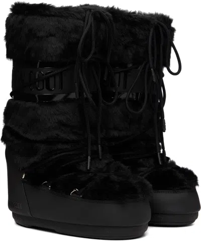 Moon Boot Icon Faux Fur And Faux Leather Snow Boots In Black