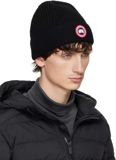 Canada Goose Black Rib Beanie In Black