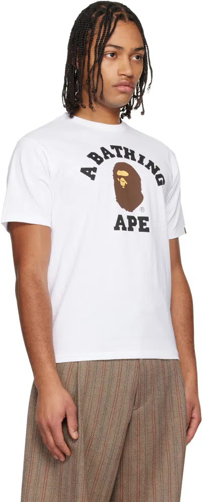 Bape White College T-shirt In Brown