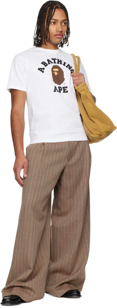 Bape White College T-shirt In Brown