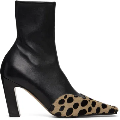 Khaite 85mm Nevada Hyena-print Square Toe Boots In Black
