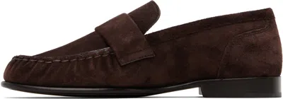 Jimmy Choo Ellis Metal-plaque Suede Loafers In Brown