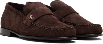 Jimmy Choo Ellis Metal-plaque Suede Loafers In Brown