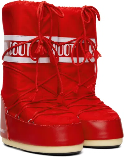 Moon Boot Red Icon Nylon Boots In Red