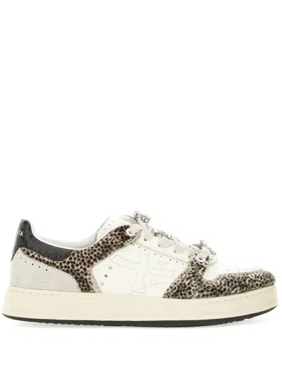 Premiata Quinnd 7655 Animal-print Embellished Sneakers In White