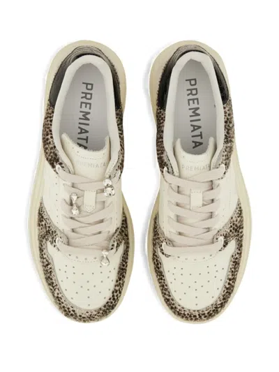 Premiata Quinnd 7655 Animal-print Embellished Sneakers In White