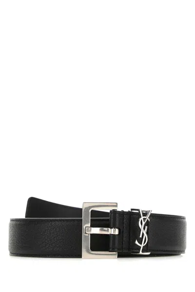 Saint Laurent Black Nappa Leather Belt In Black