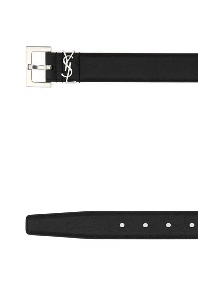 Saint Laurent Black Nappa Leather Belt In Black