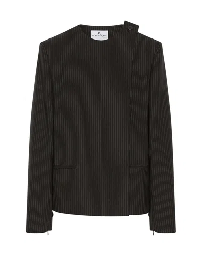 Courrèges Buckle Pinstripes Jacket In Brown