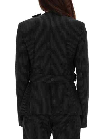 Courrèges Buckle Pinstripes Jacket In Brown