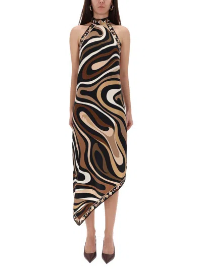 Pucci Midi Dress With "marble" Print In Multi