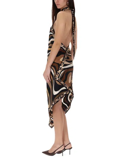 Pucci Midi Dress With "marble" Print In Multi