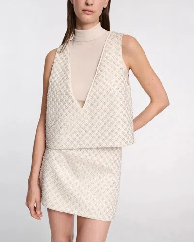 Dorothee Schumacher Sequin Embellished Crop Top In Duchesse In White