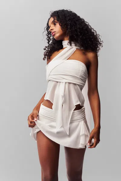 Danielle Guizio Ny Chiffon Slit Mini Skirt In White