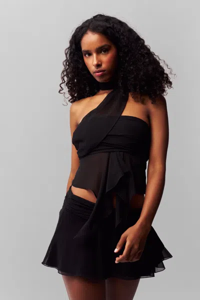 Danielle Guizio Ny Chiffon Slit Mini Skirt In Black