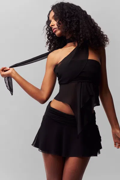 Danielle Guizio Ny Chiffon Slit Mini Skirt In Black