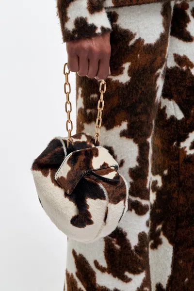 Gabriela Hearst Soft Demi Clutch With Chain In Ivory Cognac Multi Pony Hair In Orange