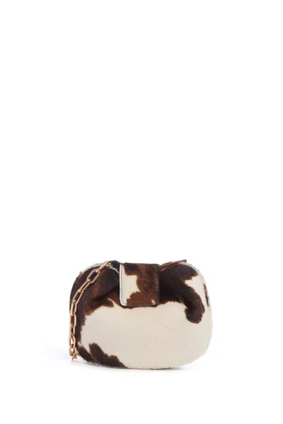 Gabriela Hearst Soft Demi Clutch With Chain In Ivory Cognac Multi Pony Hair In Orange