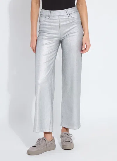 Lyssé Lysse Metallic Coated High Waist Wide Leg Pull-on Jeans In Gray