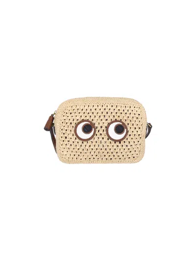 Anya Hindmarch Raffia Crossbody Bag With Iconic Eyes Applique In Neutral