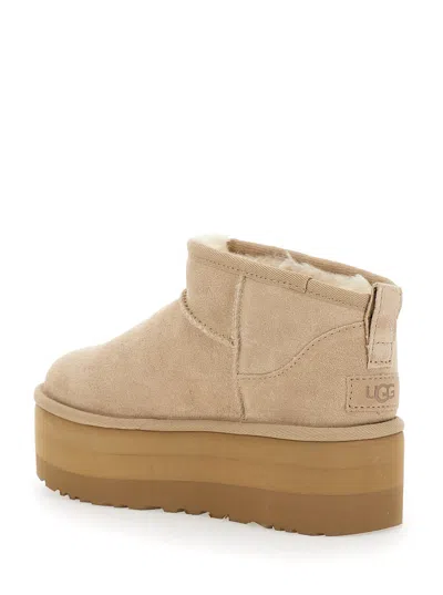 Ugg Classic Ultramini Beige Ankle Boots With Platform In Leather Woman In Multi
