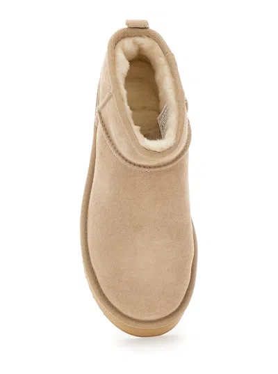 Ugg Classic Ultramini Beige Ankle Boots With Platform In Leather Woman In Multi