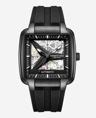 Kenneth Cole Skeleton Automatic Black Silicone Strap Watch