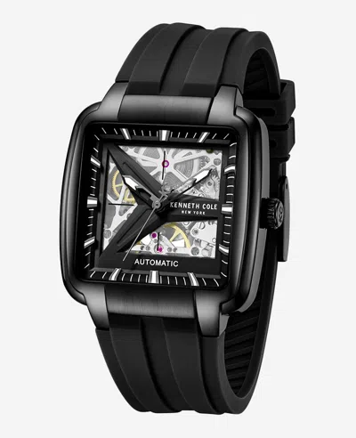 Kenneth Cole Skeleton Automatic Black Silicone Strap Watch