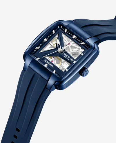 Kenneth Cole Skeleton Automatic Blue Silicone Strap Watch