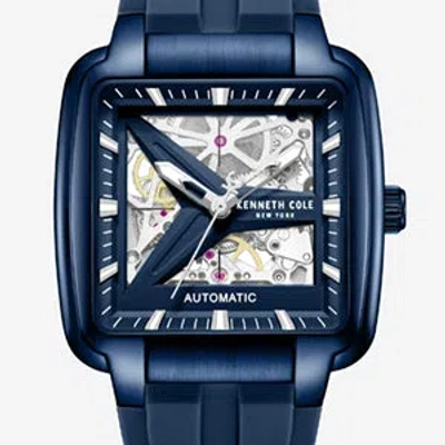 Kenneth Cole Skeleton Automatic Blue Silicone Strap Watch