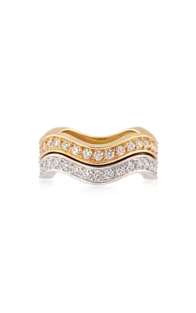 Lauren Deyoung Jewelry Cartier Pair Of 18kt White And Yellow Gold "neptune" Stackable Wave Rings In Gold